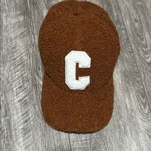 Brown Textured Cap with White Letter C
